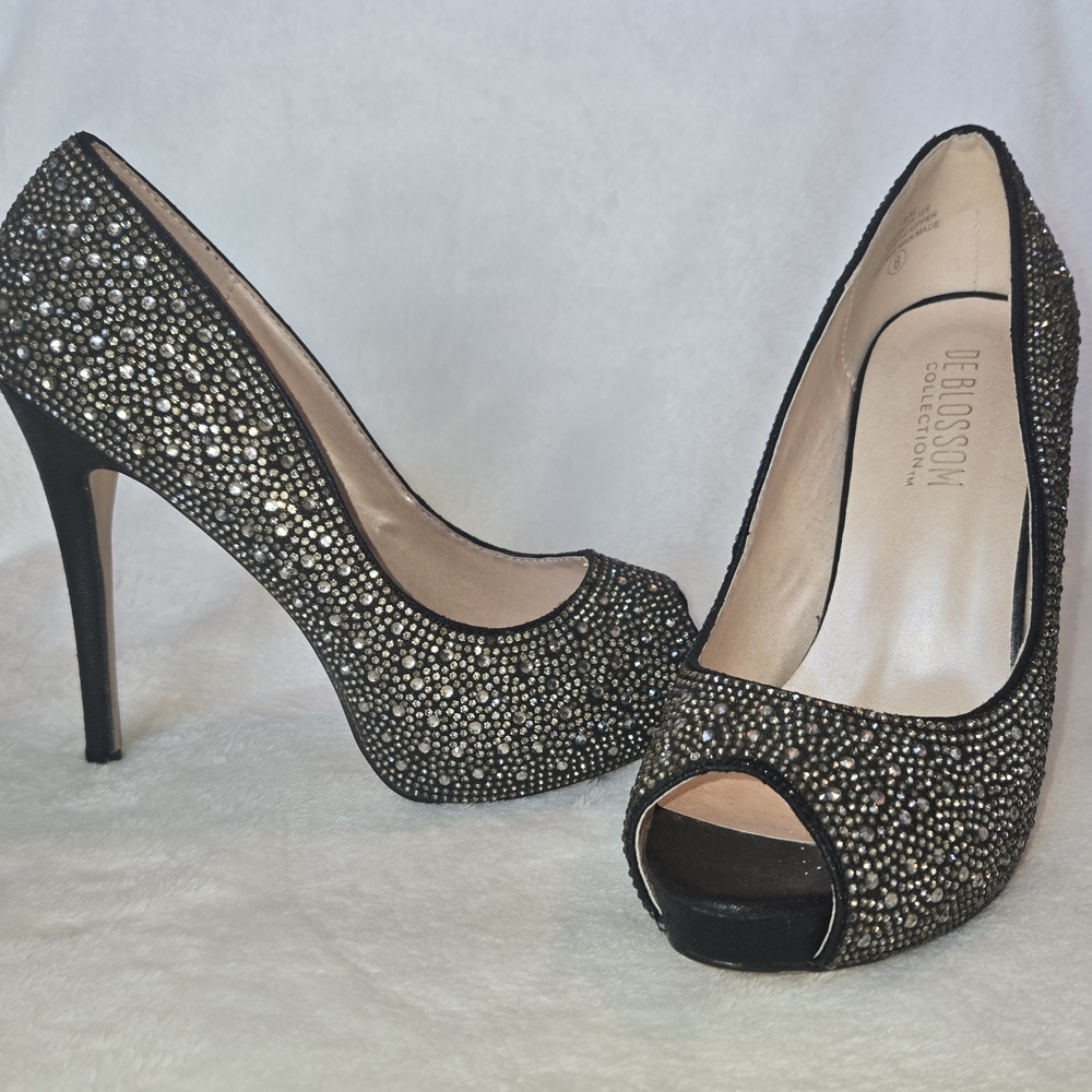 De Blossom 8 Peep Toe 5" Stiletto RHINESTONE YEAR ROUND SHOWSTOPPERS Sexy Shiney - Picture 11 of 11